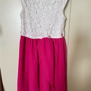 Zunie Pink and White Lace Formal Kids Dress